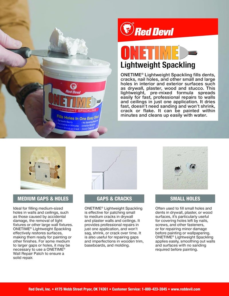 Red Devil ONETIME Lightweight Spackling, 1 Gallon - White - Image 5